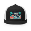 Trucker-Cap mit schwarzer Front und weißem Mesh, Logo-Patch mit tropischem Design