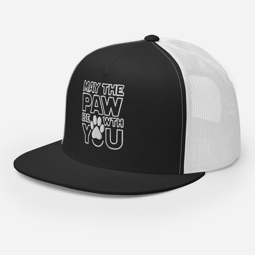 Trucker-Cap schwarz-weiß mit Frontaufdruck „MAY THE PAW BE WITH YOU“