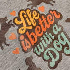 Hoodie mit heather-grauem Stoff und großem mehrfarbigem Hunde-Print