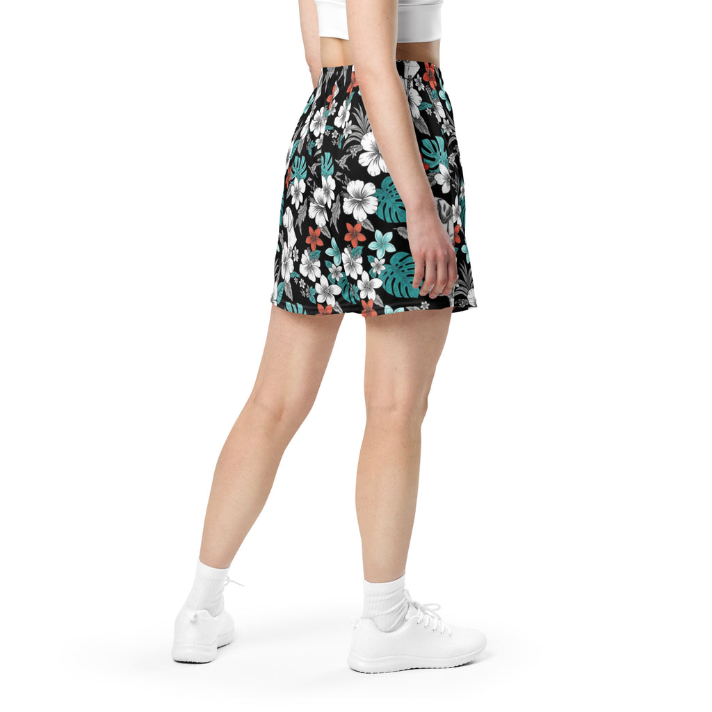 Kurze Mesh-Shorts mit elastischem Bund und buntem Blumen-Hund-Print, Modellansicht