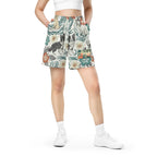 Knielange Mesh-Shorts mit Hundeprint und Tropenblumen, elastischer Bund