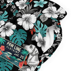 Mesh-Shorts mit Paw Line Label, Blumen- und Hundemotiv-Print auf schwarzem Stoff