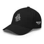 Basecap Schwarz mit weißem Geometrie-Logo und Schriftzug „PAWLINE“ seitlich