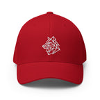 Basecap Rot mit weißem Geometrie-Logo vorne und kurzem Schirm