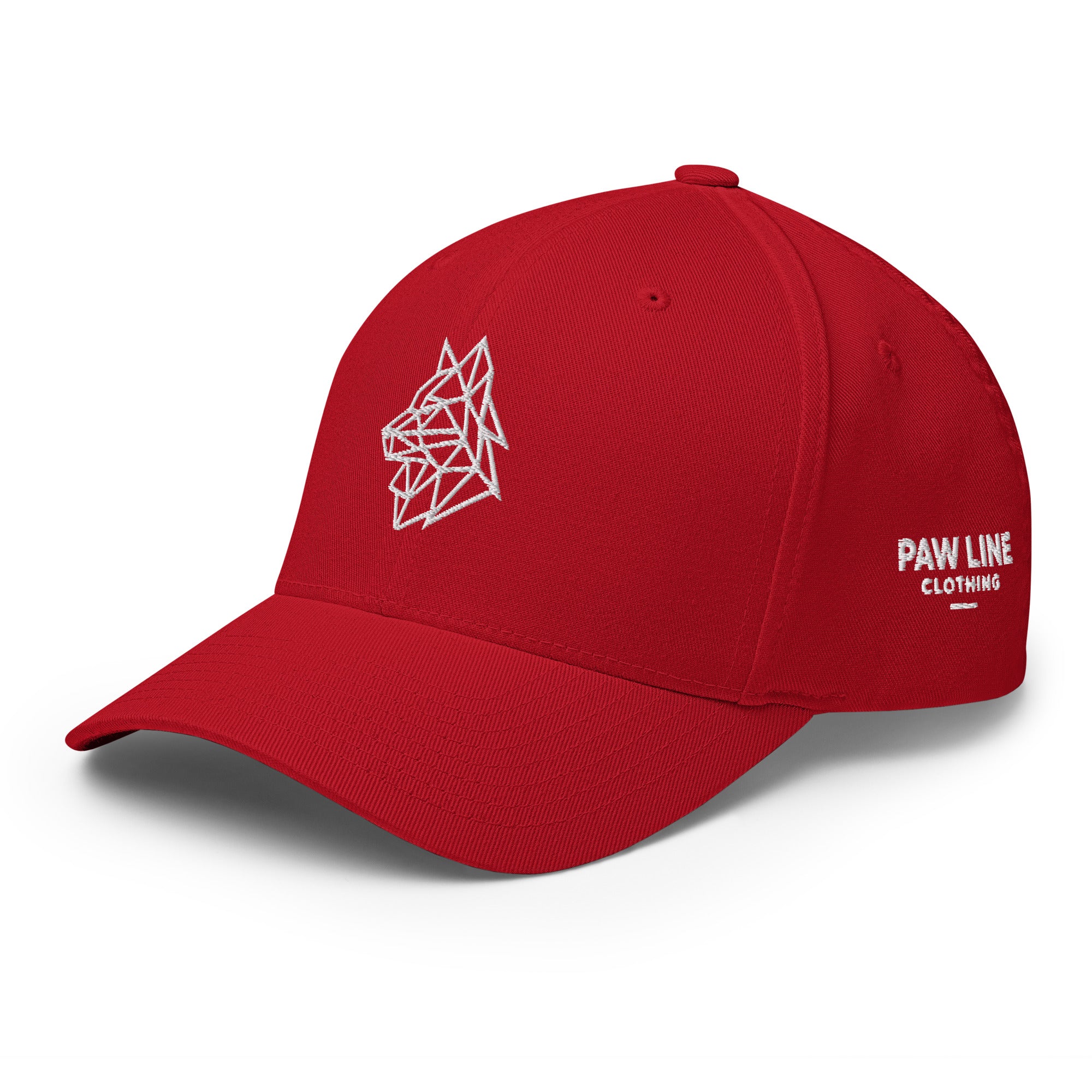 Flexfit Geo Cap in Rot mit Geo-Stern-Logo und „PAW LINE CLOTHING“