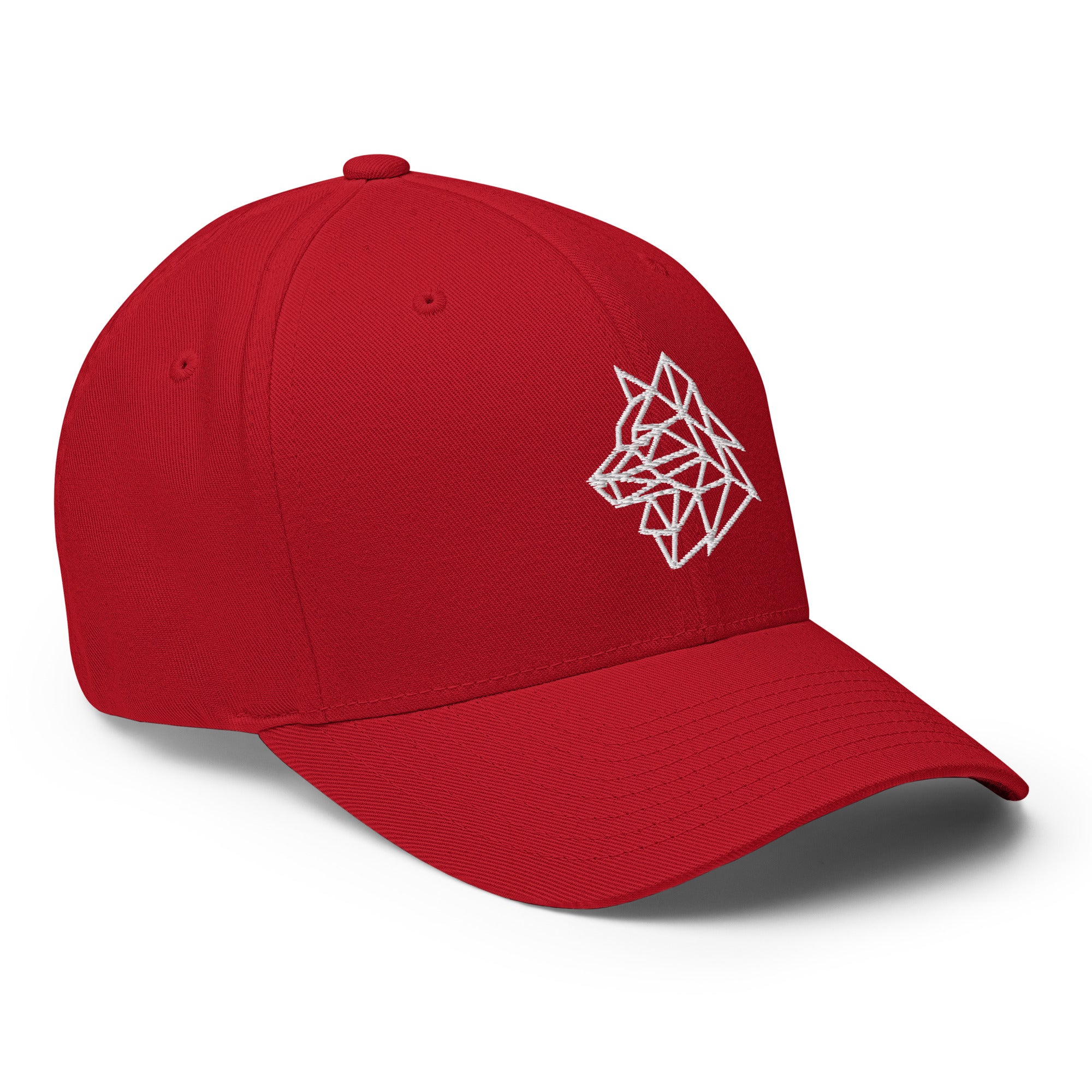 Basecap Rot seitlich mit weißem Geometrie-Logo und kurzem Schirm