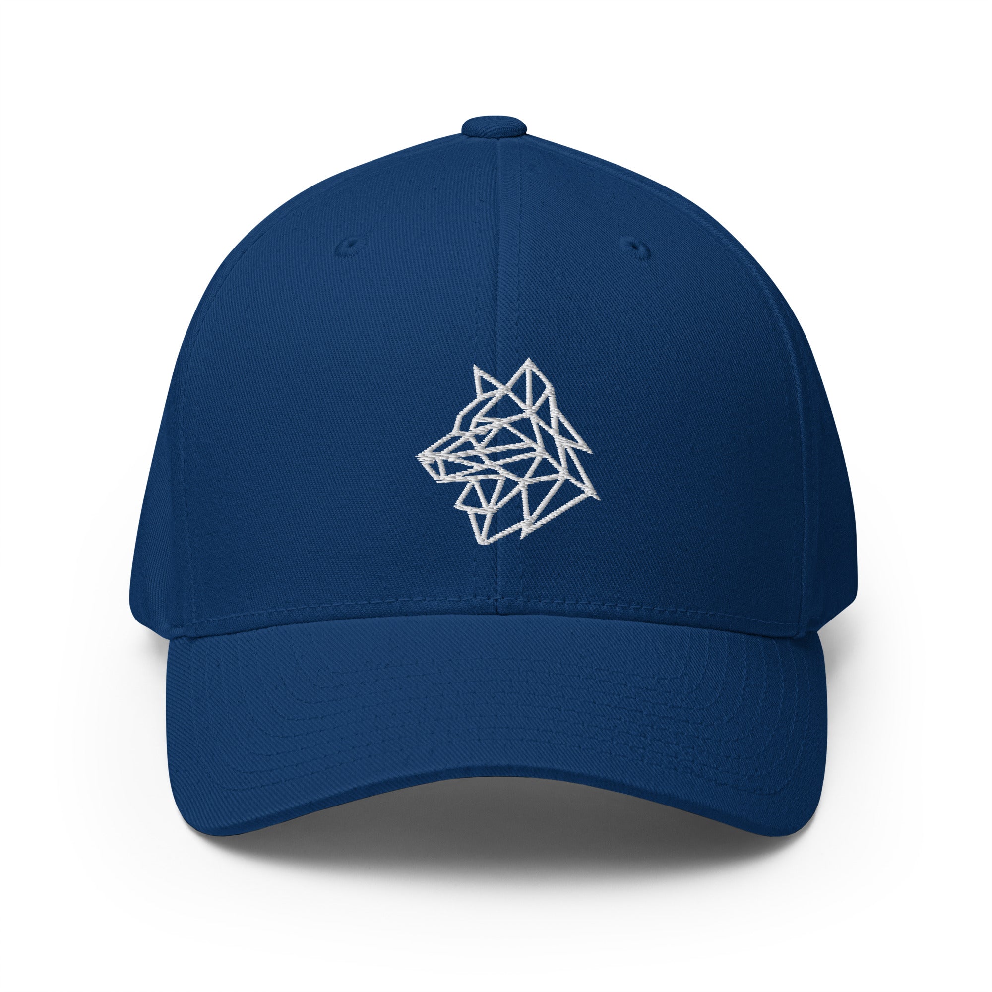 Basecap Königsblau mit weißem Geometrie-Logo vorne und kurzem Schirm