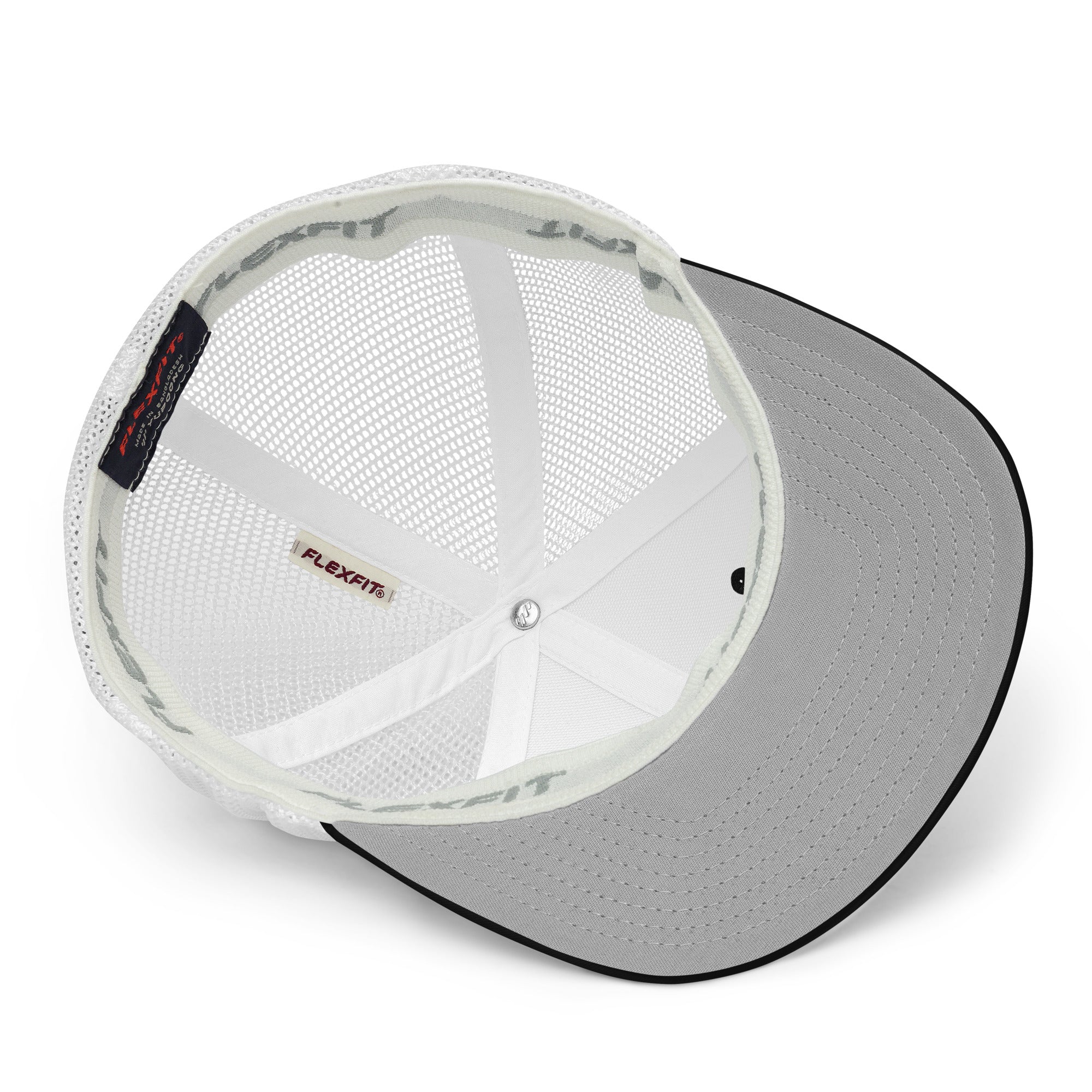 Trucker-Cap innenansicht mit weißem Mesh und Flexfit-Label