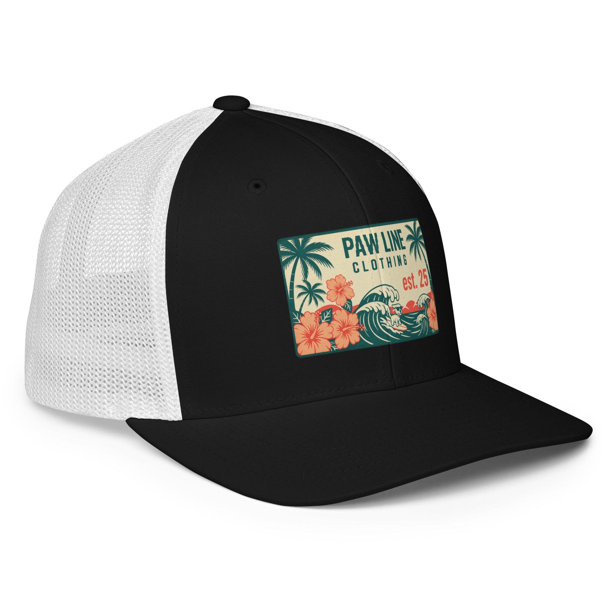 Trucker-Cap schwarz mit weißem Netz, Logo-Patch seitlich „PAW LINE“