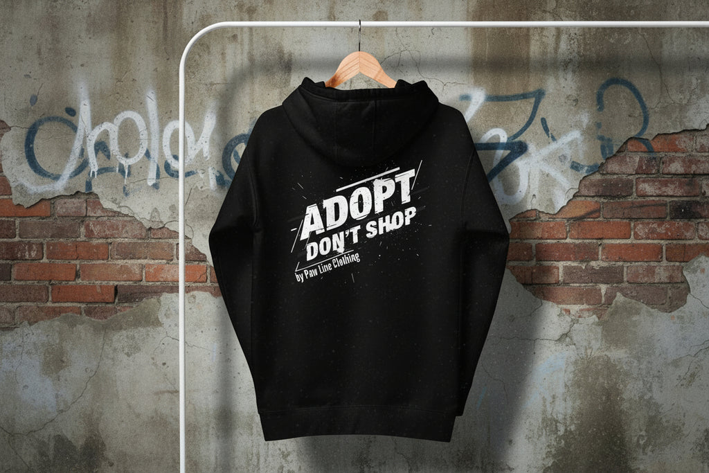Adopt Premium-Hoodie: schwarzer Hoodie mit Kapuze und Brust-Print