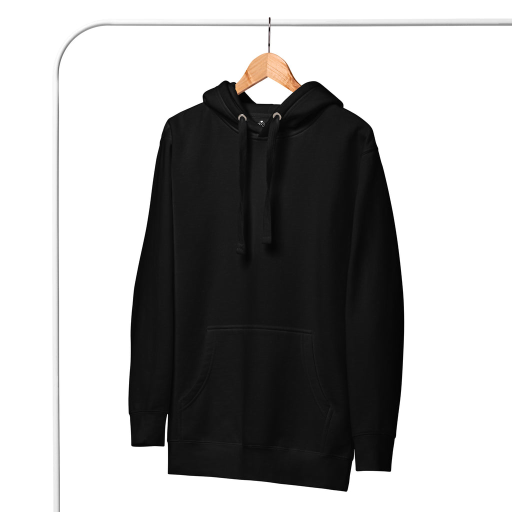 Schwarzer Hoodie mit Kapuze und Kängurutasche, Vorderansicht
