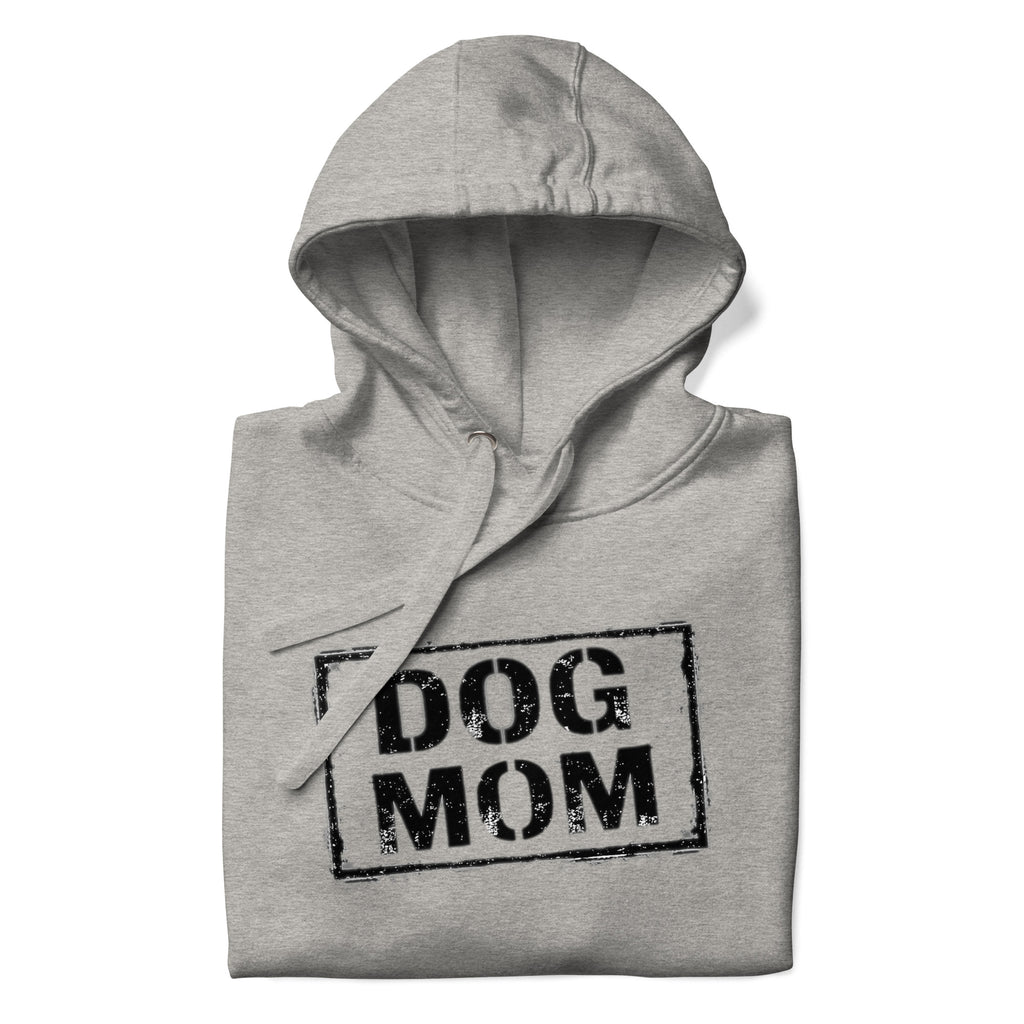 Grauer Unisex-Hoodie mit Kapuze und Logo „DOG MOM“