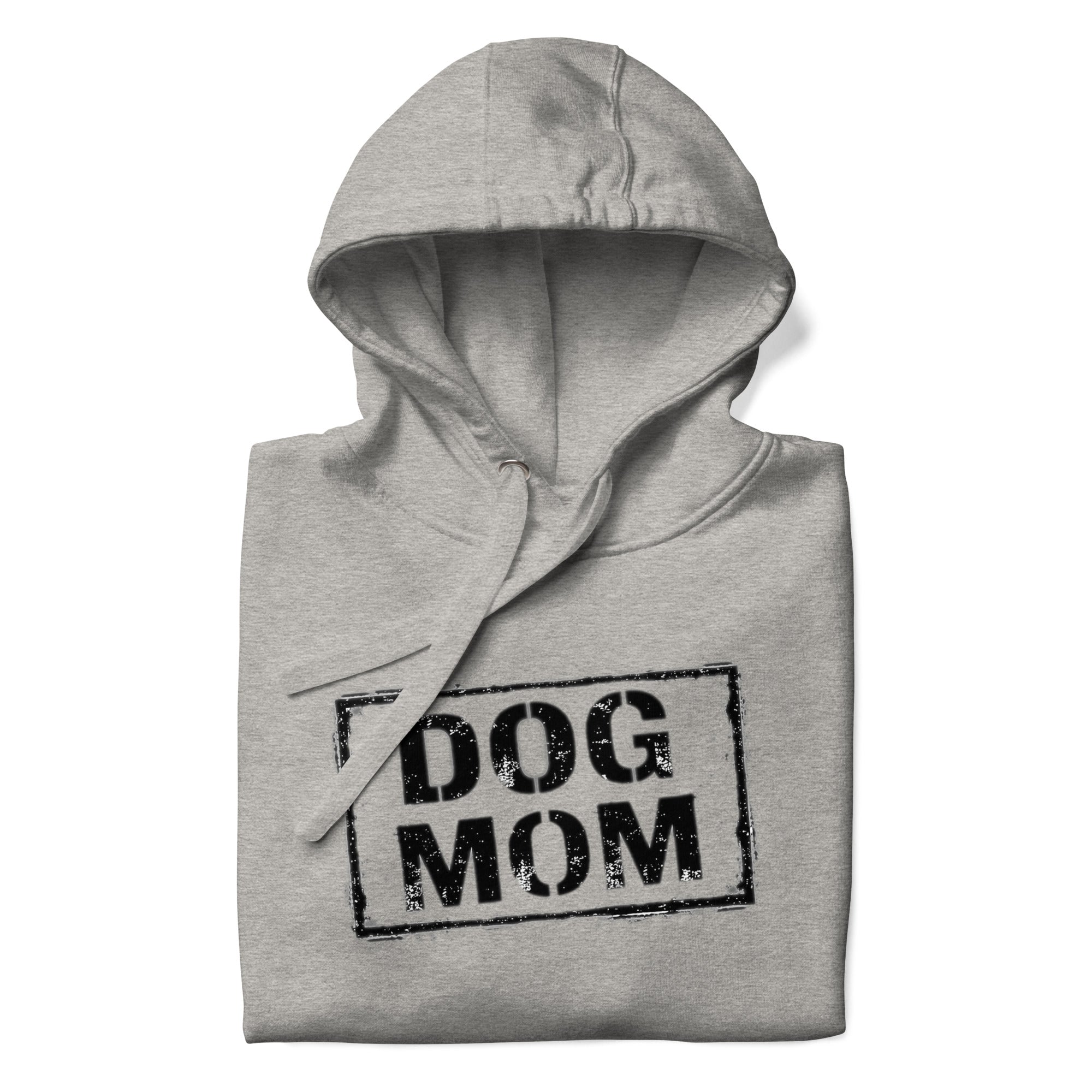 Grauer Unisex-Hoodie mit Kapuze und Logo „DOG MOM“