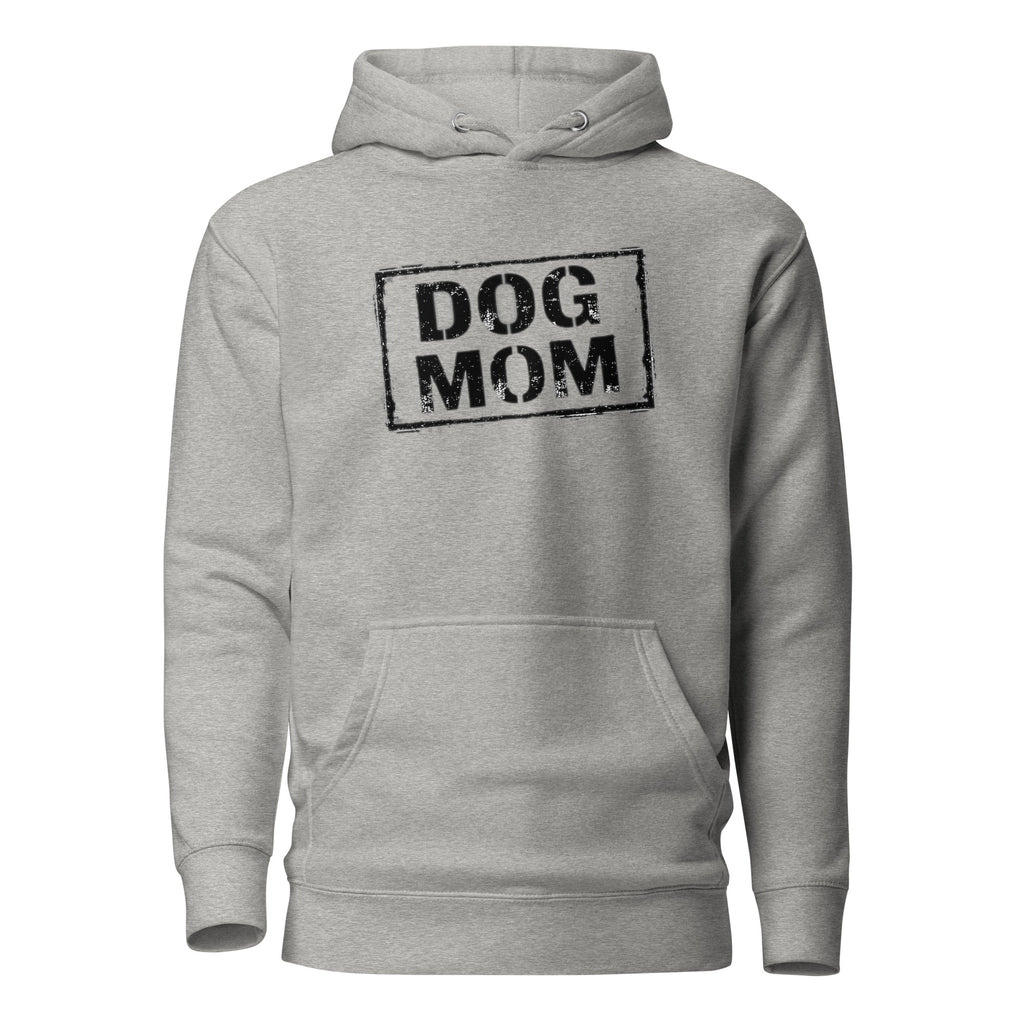 Unisex-Hoodie in Carbon Grey, Rückansicht mit Kapuze und Print „DOG MOM“