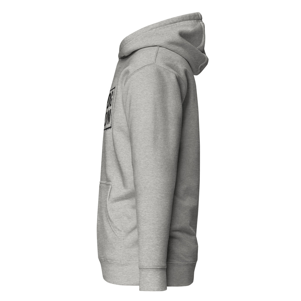 Unisex-Hoodie in Carbon Grey mit Kapuze und Kängurutasche, Seitenansicht