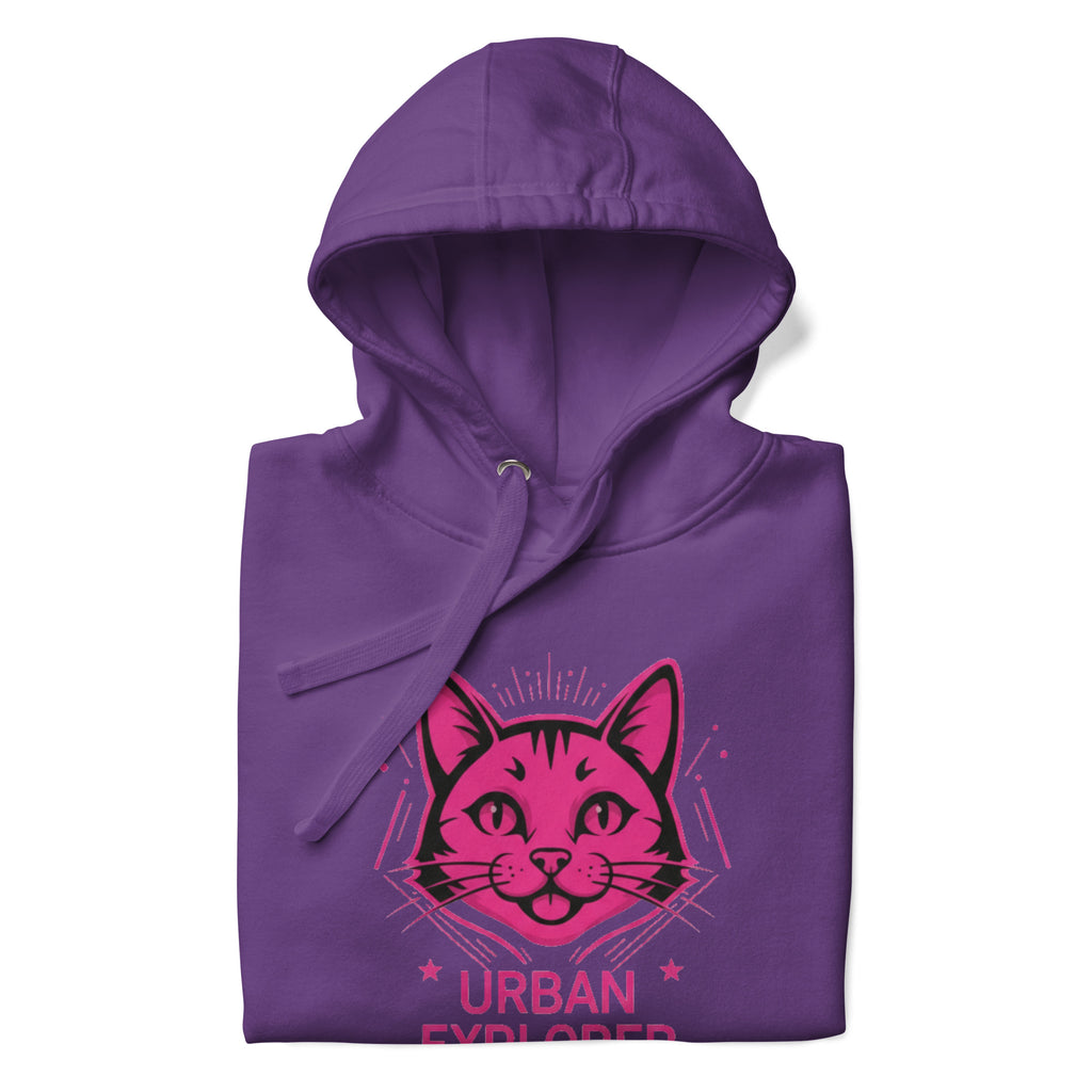 Urban Explorer Cat Hoodie Lila Frontansicht Geometrisches Katzen Motiv