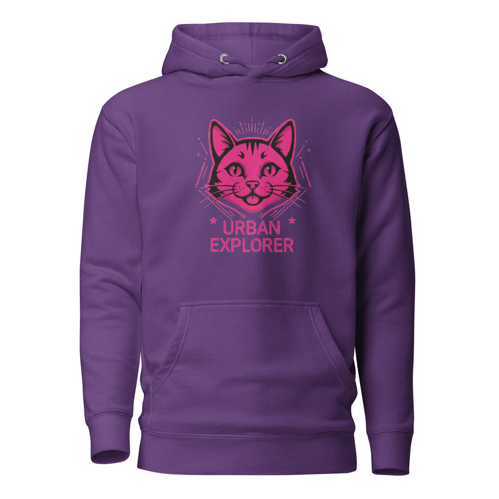 Urban Explorer Cat Hoodie Lila Frontansicht Premium Kapuzenpullover