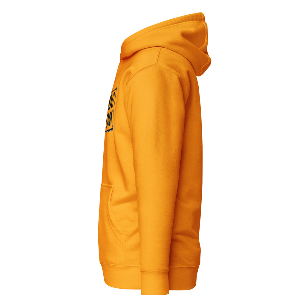 Unisex-Hoodie in Team Gold mit Kapuze und Kängurutasche, Seitenansicht