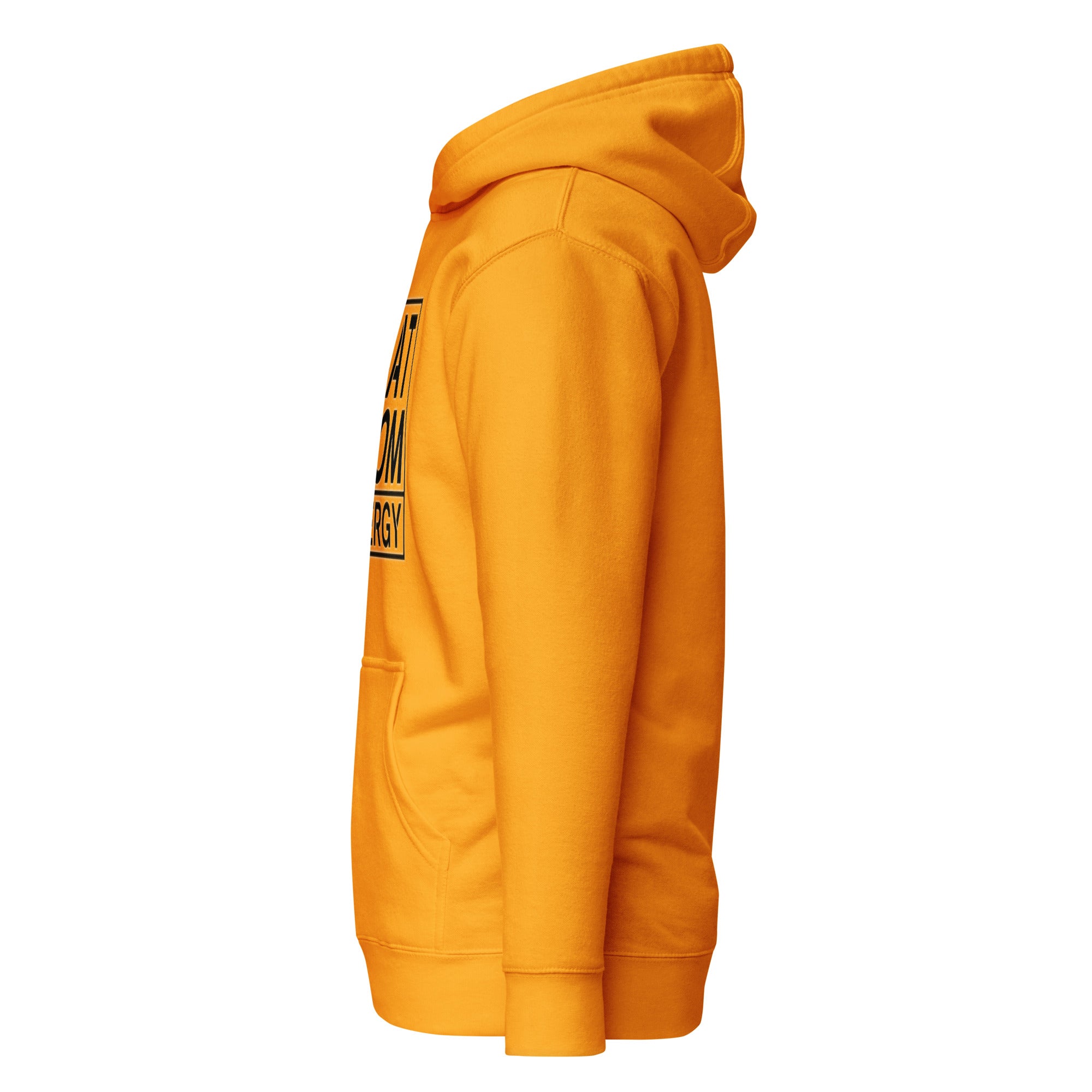 Goldener Hoodie seitlich mit Kapuze und Teil-Print am Ärmel