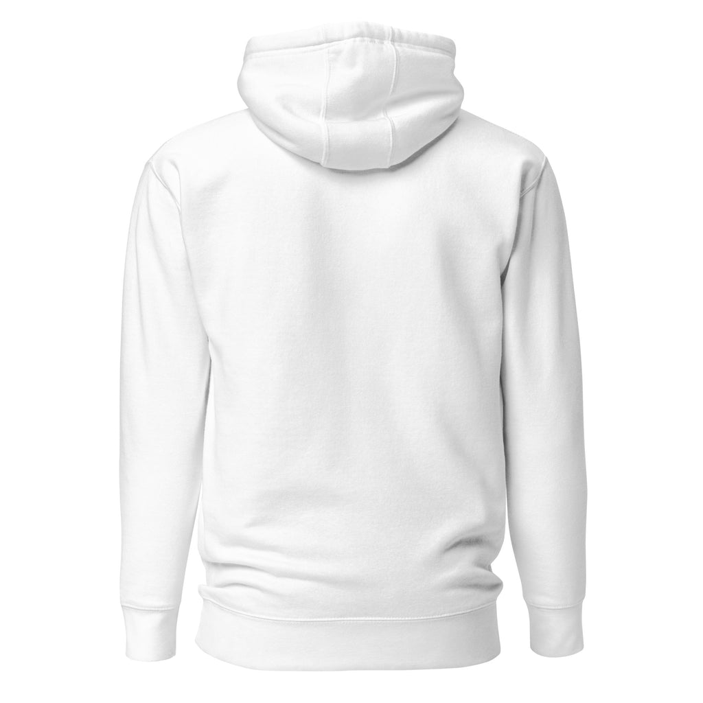 Unisex-Hoodie in Weiß mit Kapuze, Rückansicht ohne sichtbaren Print