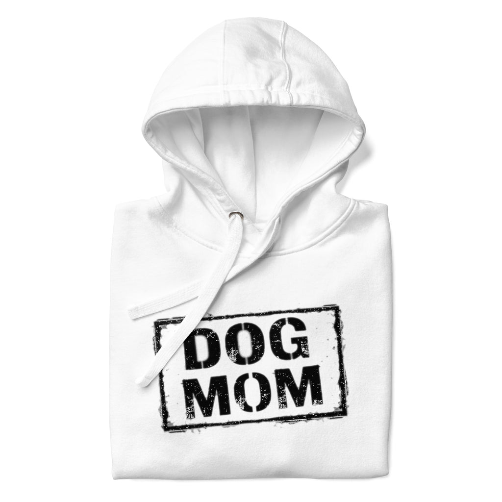 Weißer Unisex-Hoodie mit Kapuze und Logo „DOG MOM“