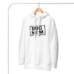 Weißer Unisex-Hoodie mit Kapuze, Kängurutasche und Frontaufdruck „DOG MOM“