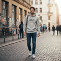 Grauer Hoodie mit Kapuze, Kängurutasche und Brustdruck „PAW LINE“