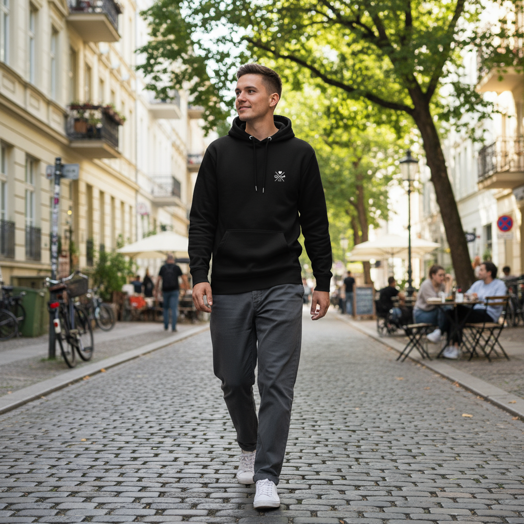 Basic X Hoodie - Dunkler Unisex Kapuzenpullover mit weißem Logo | Pawline