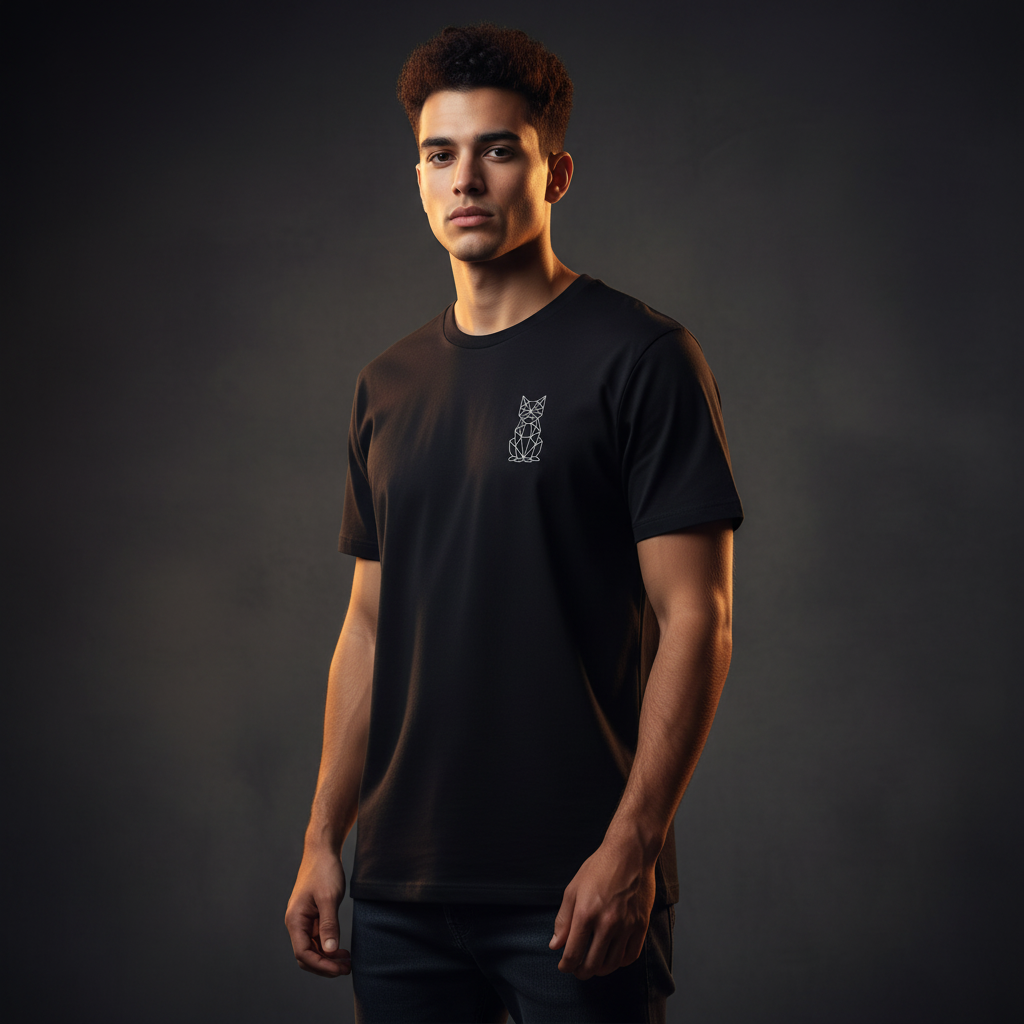 Geometric CAT Dark - Modernes Bio-Baumwoll T-Shirt für Katzenliebhaber | Pawline Bio T-Shirt Unisex