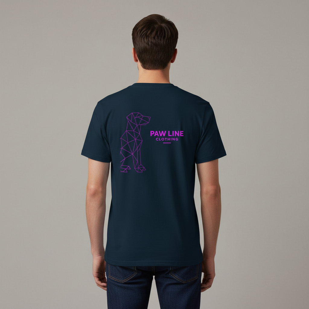 Geometric DOG Dark/Pink - Modernes Bio-Baumwoll T-Shirt für Hundeliebhaber | Pawline Bio T-Shirt Unisex