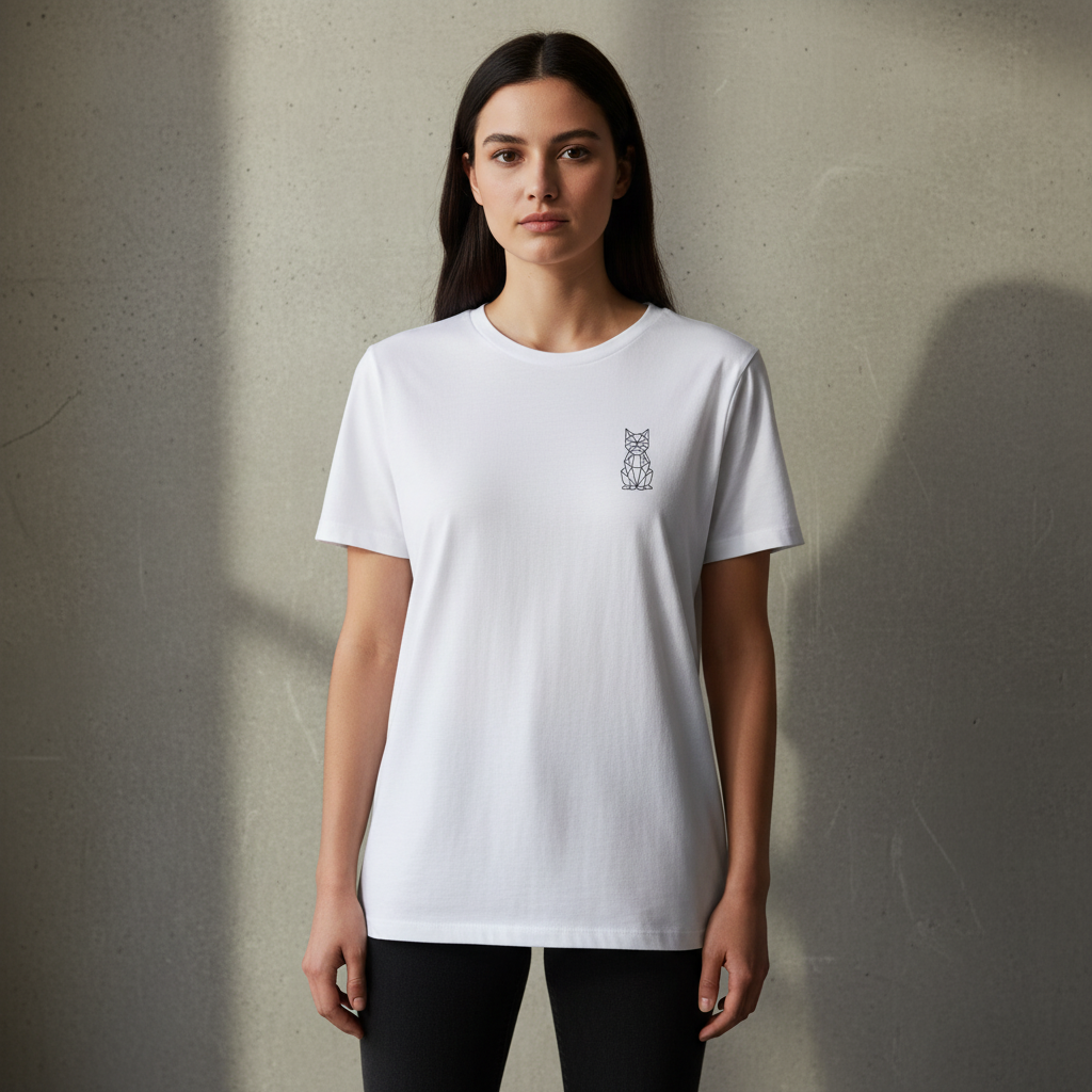 Geometric Cat Damen T-Shirt - Minimalistisches Katzen-Design Lockerer Schnitt | Pawline