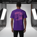 Unisex-T-Shirt in Lila mit Rückenprint „CRAZY CAT“ und Katzenmotiv