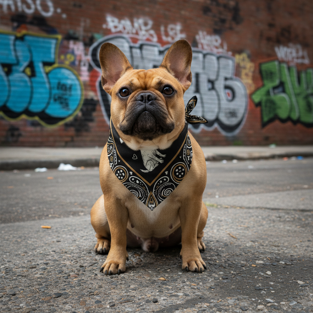 French Bulldog mit PACK SIGNATURE Bandana, Urban Street
