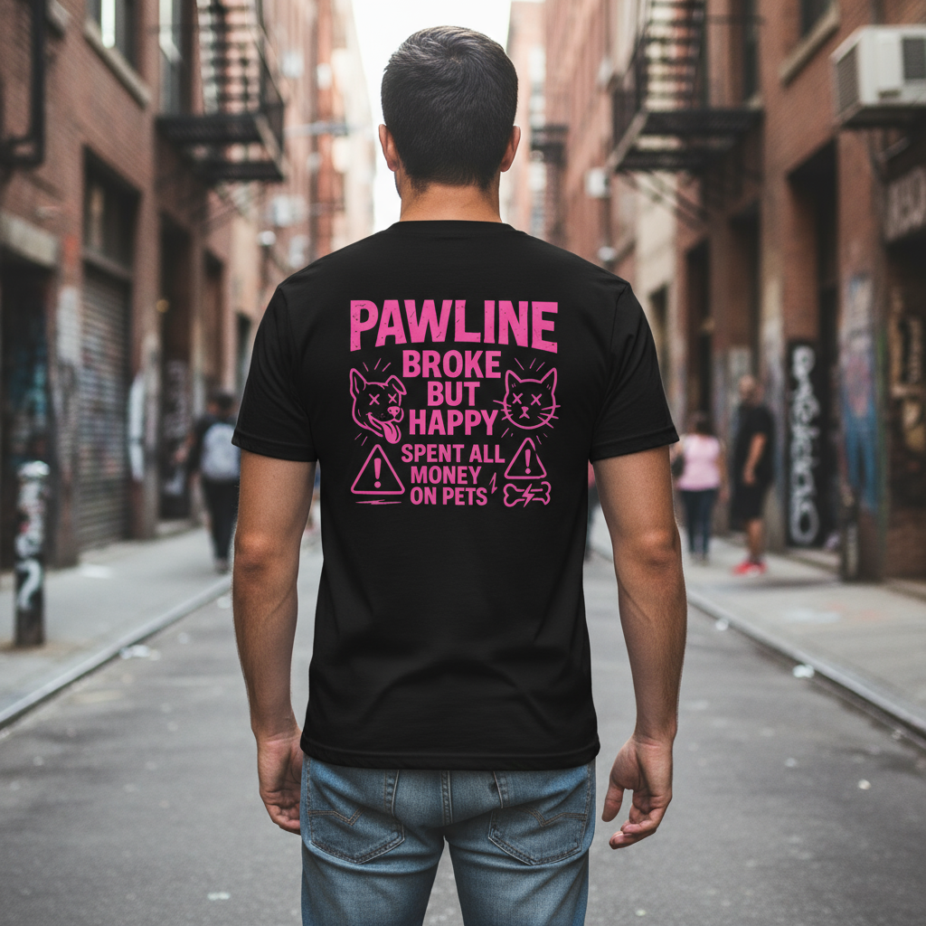 Broke but Happy - Humorvolles Unisex T-Shirt für Optimisten | Pawline T-SHIRT