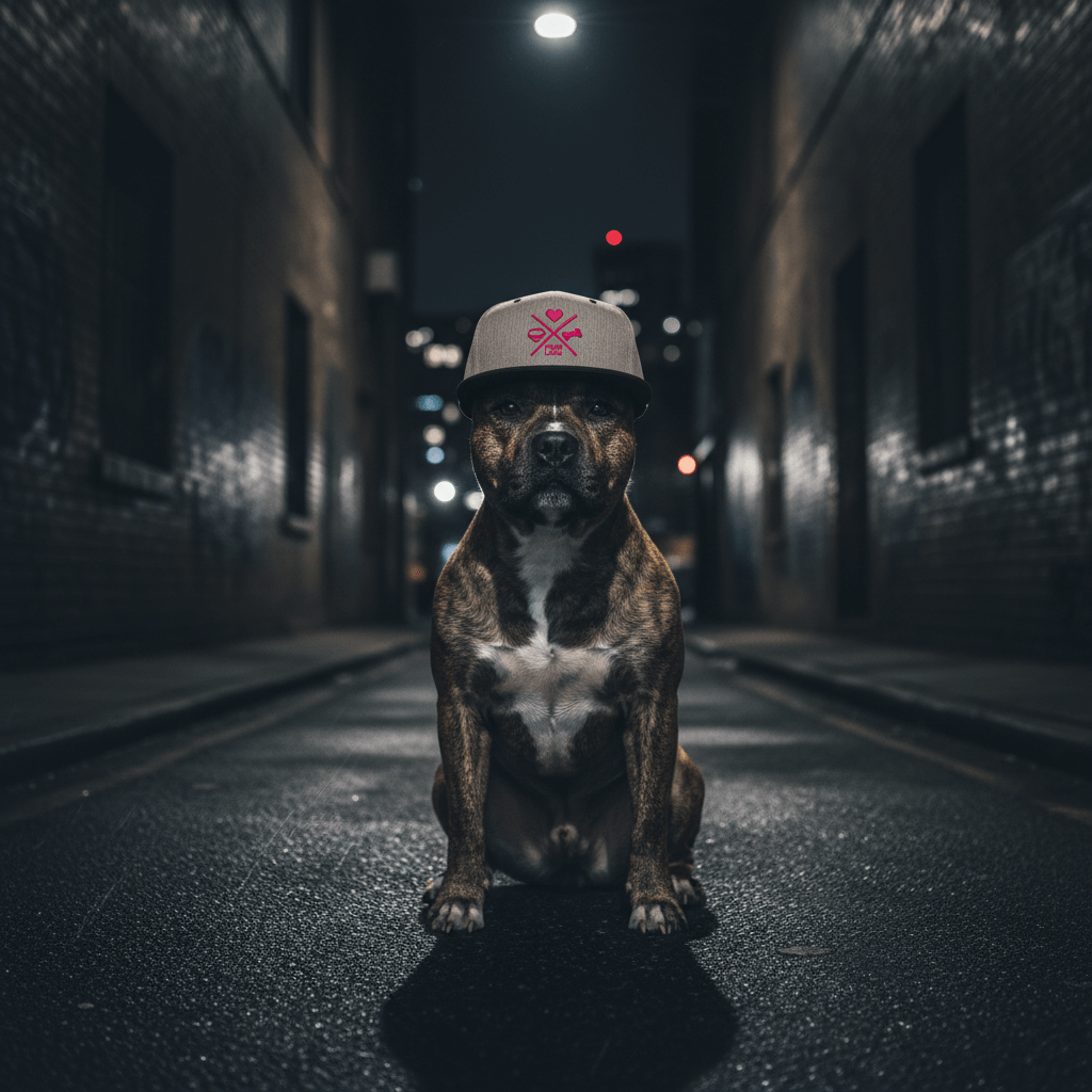 Snapback-Kappe zweifarbig grau meliert/schwarz mit pinkem Pawline-Logo