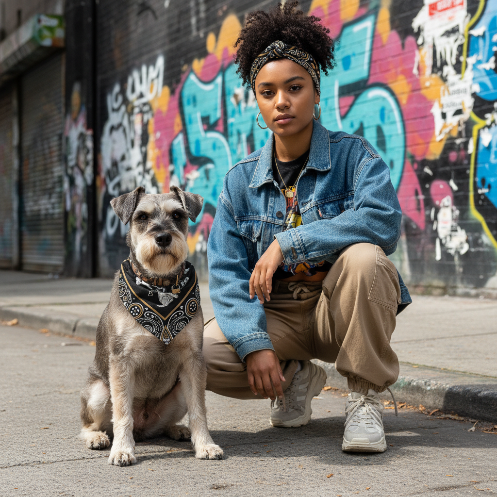 Schnauzer & Frau mit Headwrap, Urban Street