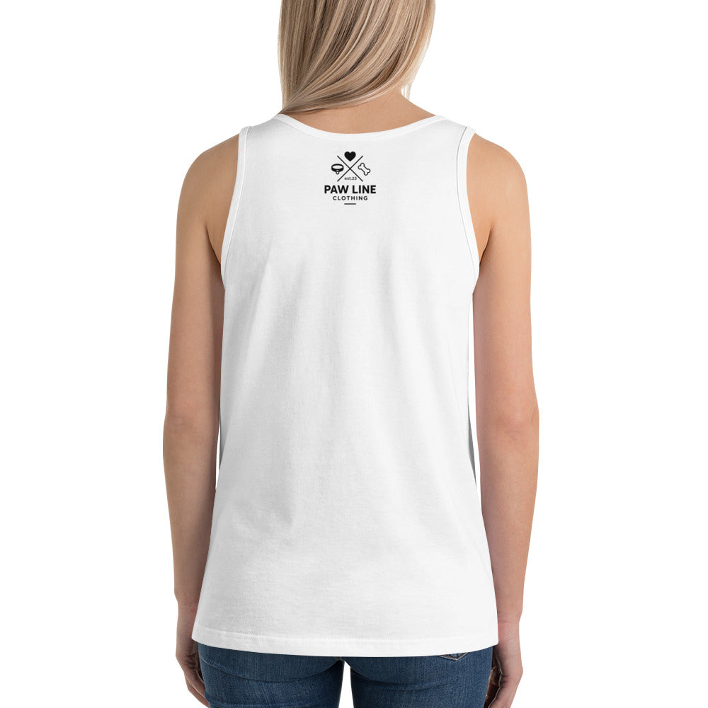 Weißes Tanktop mit schmalen Trägern und Paw Line-Logo auf der Rückseite