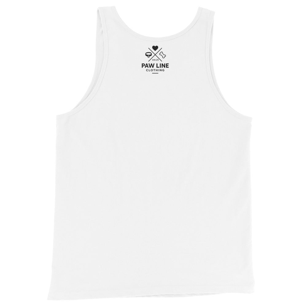 Herren-Tanktop, weiß, kleiner Brustprint „PAW LINE CLOTHING“ mit Herzsymbol