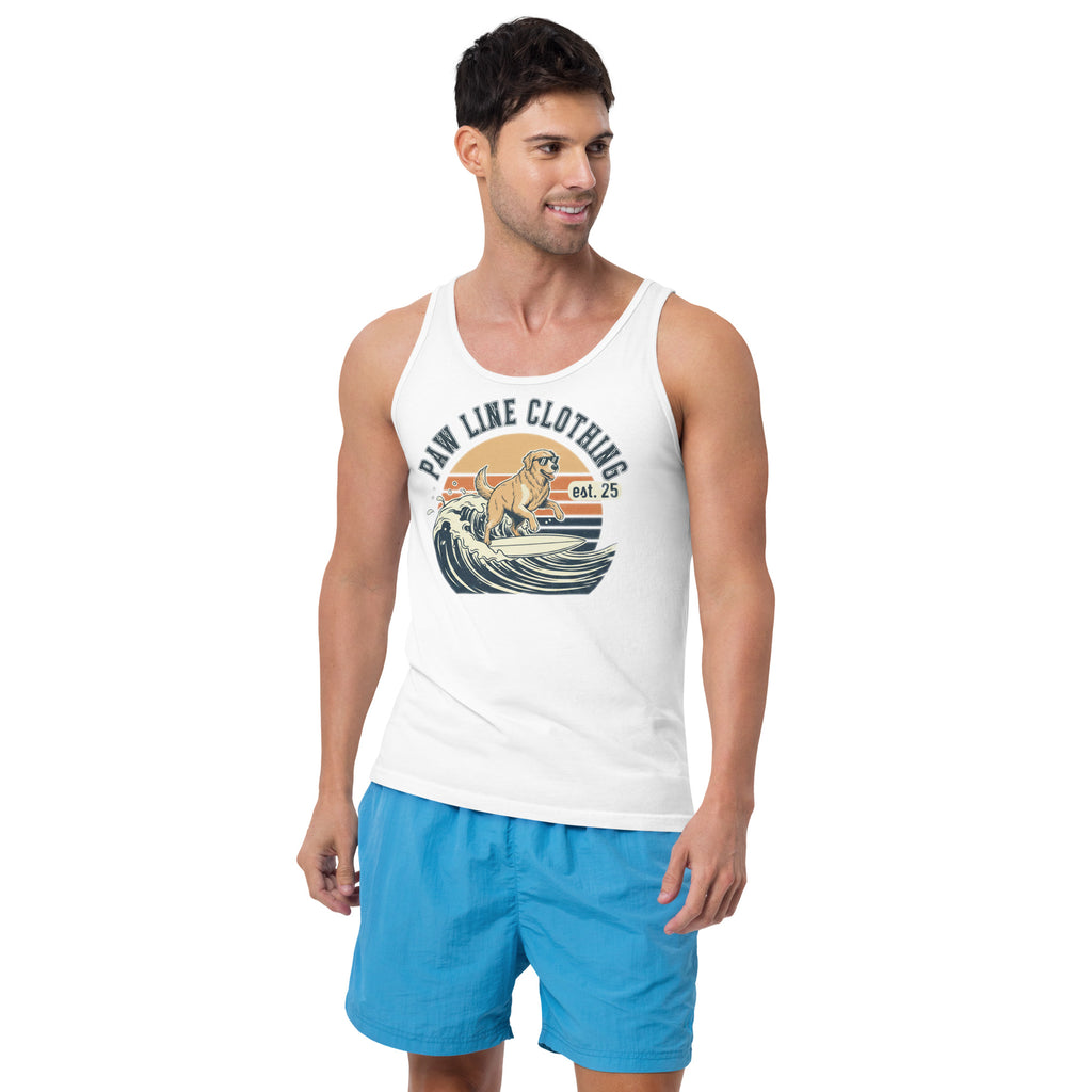 Weißes Herren-Tanktop mit großem Frontmotiv, ärmellos und Rundhalsausschnitt