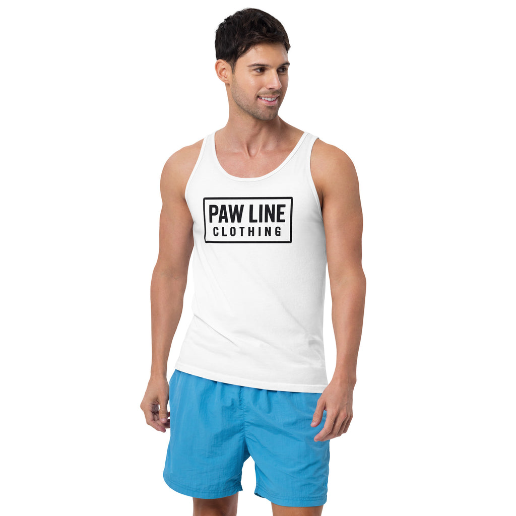 Herren-Tanktop, weiß, Frontprint „PAW LINE CLOTHING“