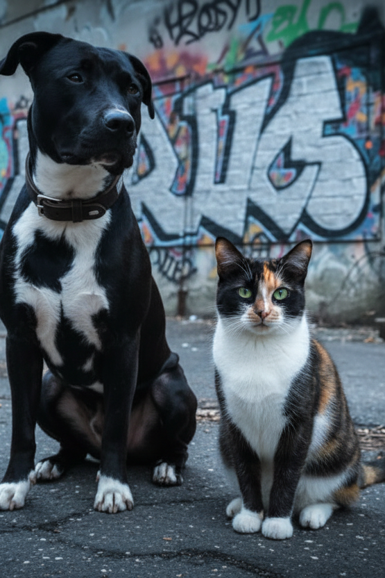 Natürlicher Streetwear Header mit Hund und Katze