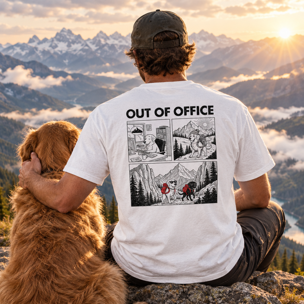 Oversize Bio-T-Shirt mit Rückenprint „OUT OF OFFICE“ und Comic-Grafik