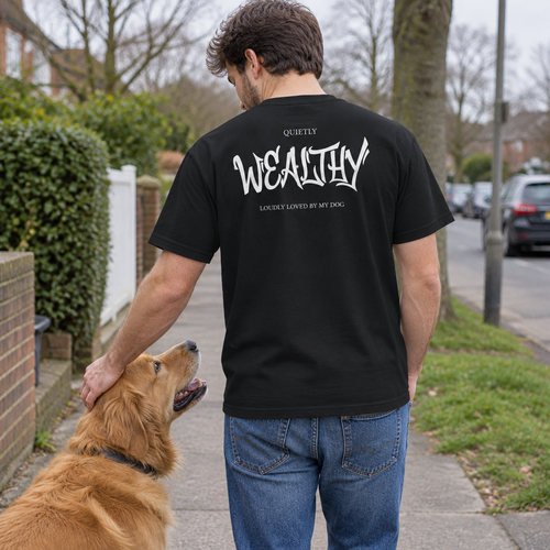 Schwarzes T-Shirt mit großem Schriftprint, Rückenansicht
