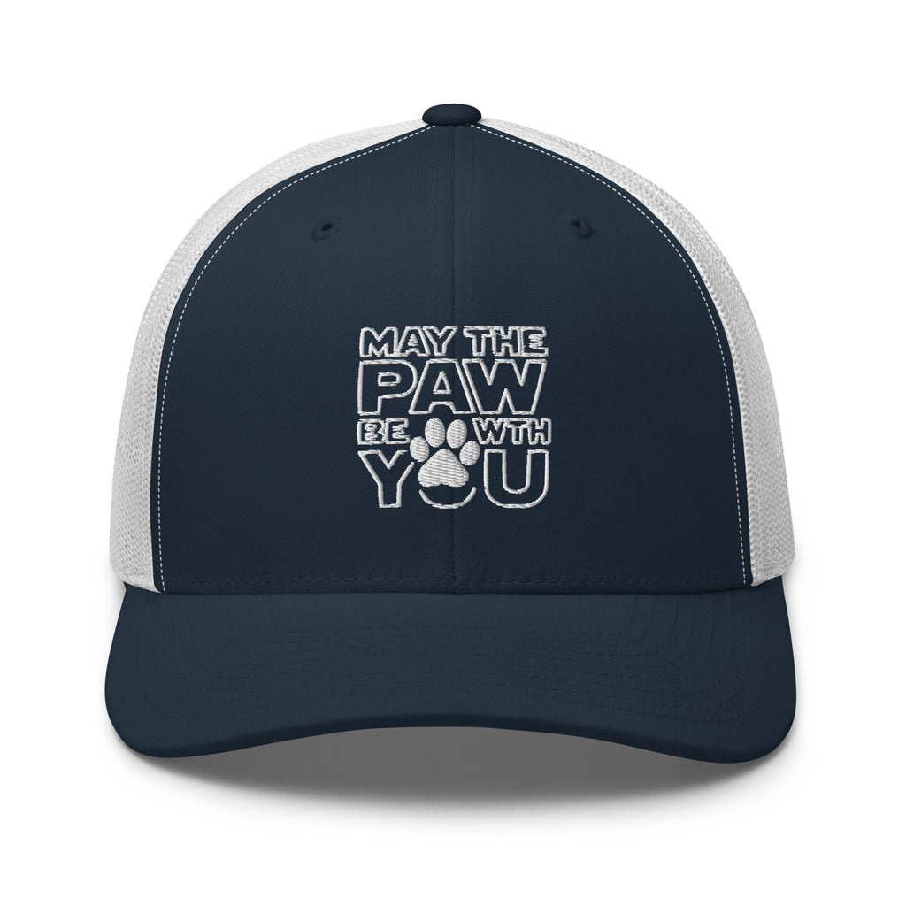 Navyblaue Trucker-Cap mit weißem Netz, Logo-Print vorne, flaches Schild