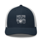 Navyblaue Trucker-Cap mit weißem Netz, Logo-Print vorne, flaches Schild