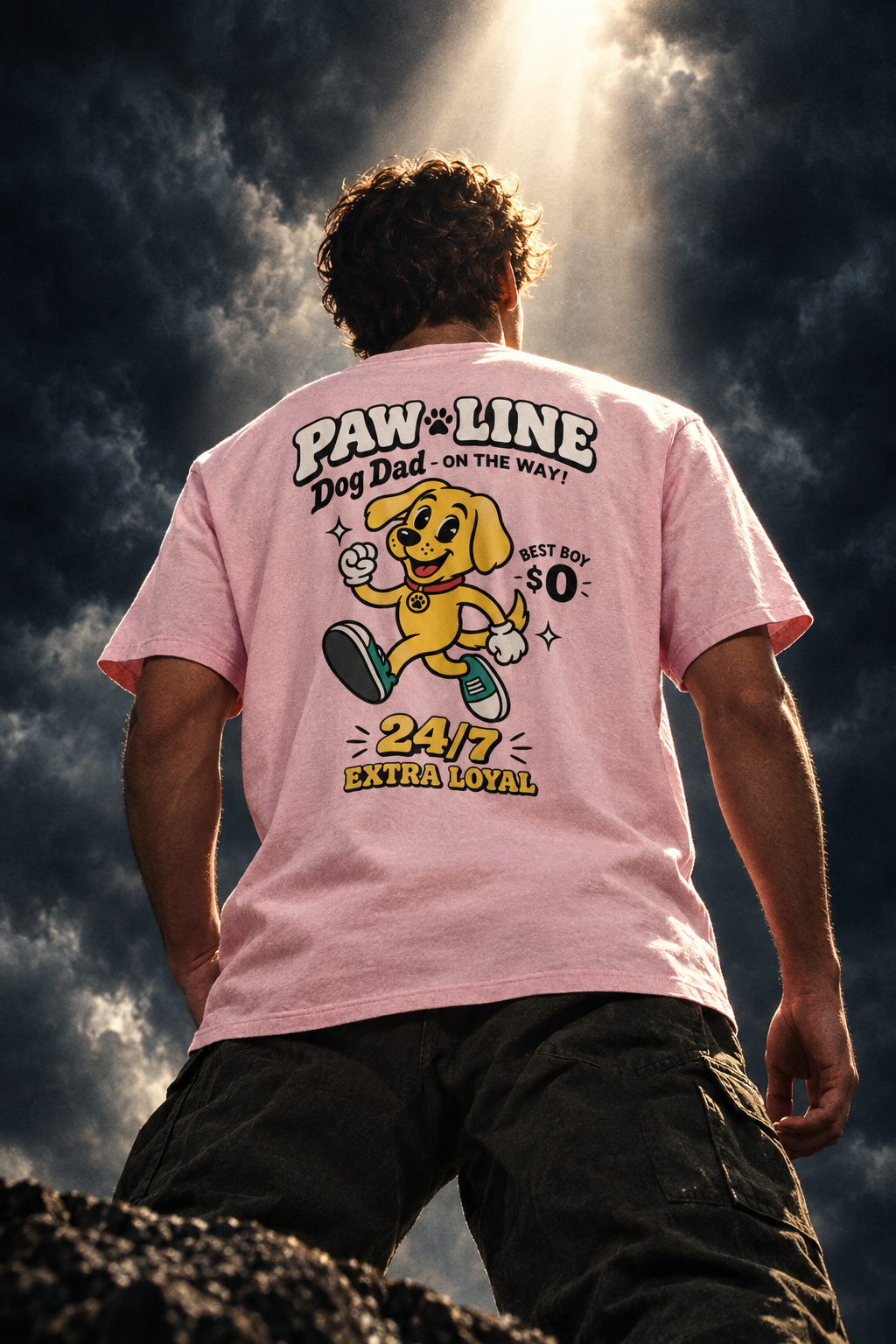 Rosa T-Shirt mit Hundedruck und Schriftzug „24/7 extra loyal“