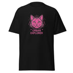 Urban Explorer Cat T-Shirt Schwarz Frontansicht Geometrisches Motiv Unisex