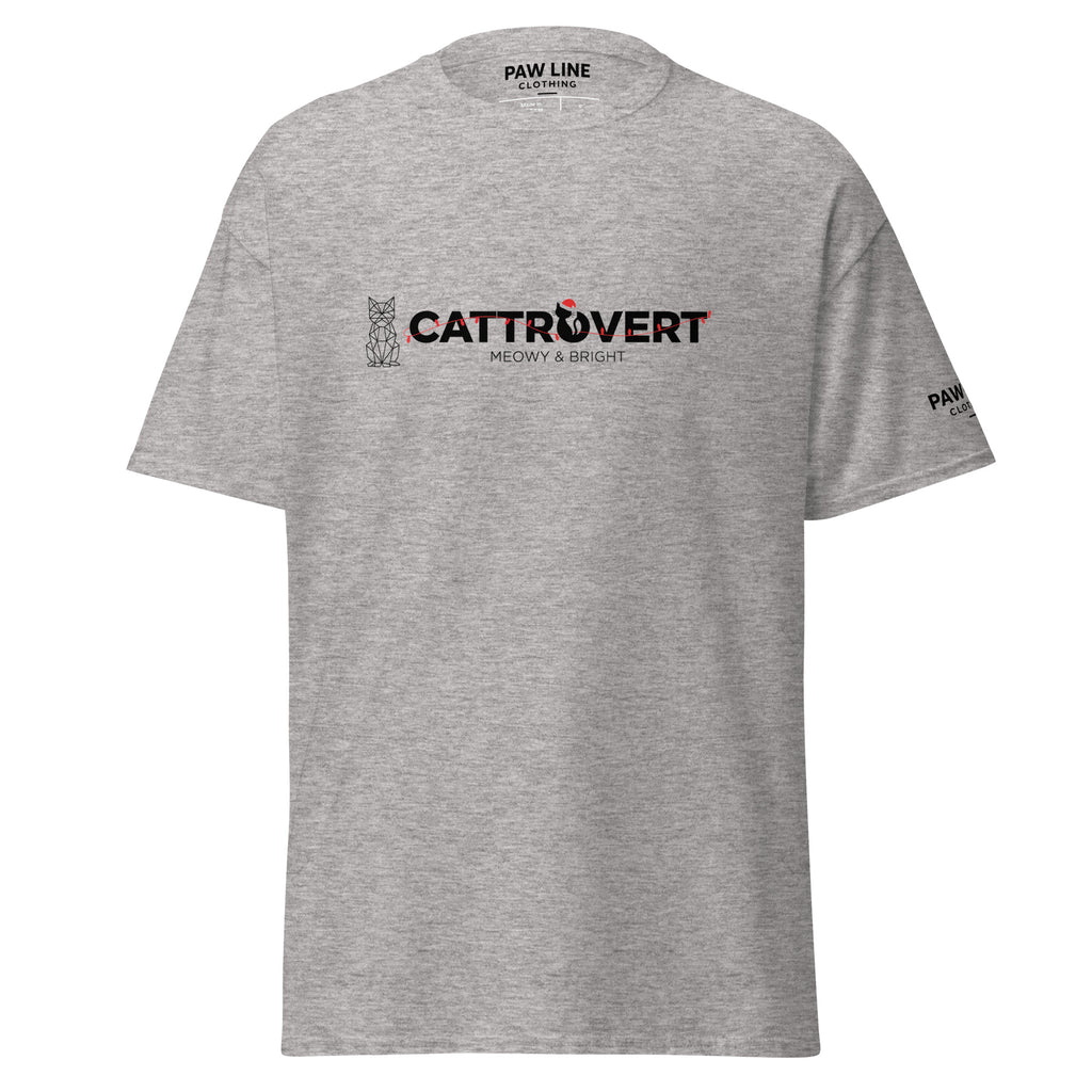 Cattrovert X-Mas T-Shirt – Für Katzenliebhaber Introvertierten | Paw Line T-SHIRT