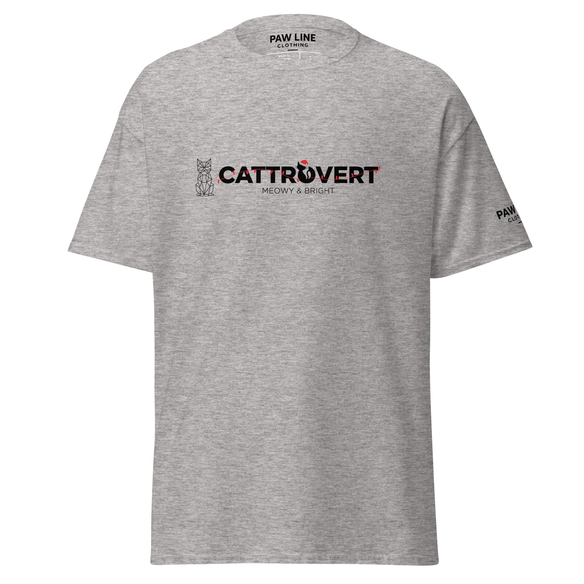 Cattrovert X-Mas T-Shirt – Für Katzenliebhaber Introvertierten | Paw Line T-SHIRT