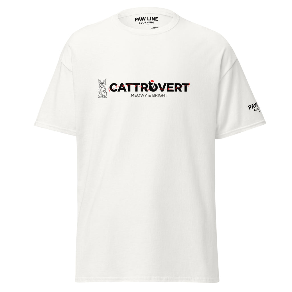 Cattrovert X-Mas T-Shirt – Für Katzenliebhaber Introvertierten | Paw Line T-SHIRT